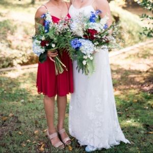 David’s Bridal Mesh Spaghetti Strap Short Dress with V-Neckline